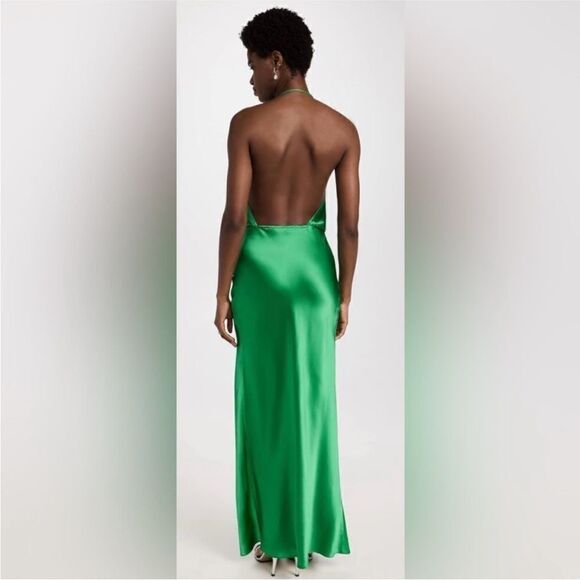 Amanda Uprichard Elegant Green Satin  100% silk Halter Dress, XS - Picture 3 of 16
